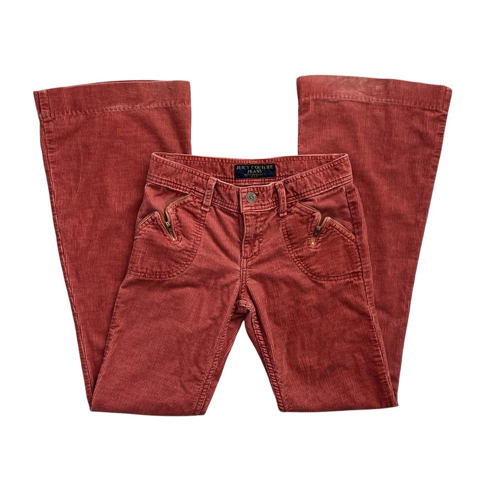 Vintage Juicy Couture Y2K Low Rise Chunky Coral Corduroy Flare Pants Rare Sample - Picture 3 of 16